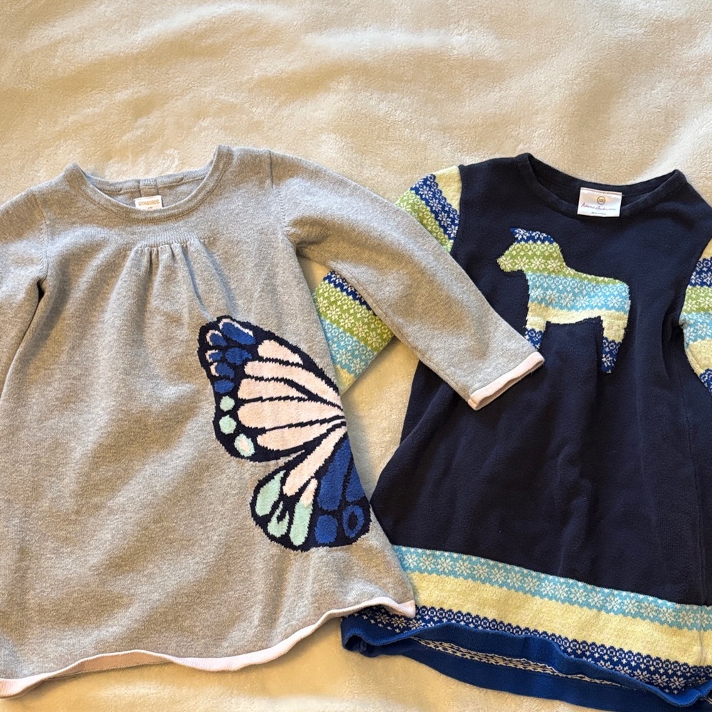 4T Girls Sweater Dress Bundle -Butterfly & Dala Horse
